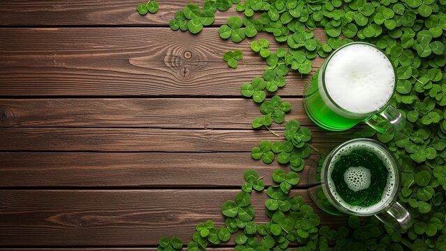Enjoying green beer with clovers for St Patrick's Day celebration