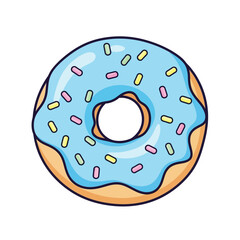 Delicious Donut with Blue Icing and Colorful Sprinkles Illustration.