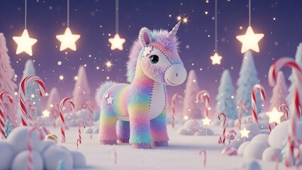 Plush Unicorn in a Sparkly Christmas Dreamland