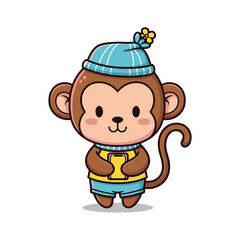 Adorable Cartoon Monkey in Winter Outfit Holding a Phone.