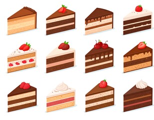 Delicious Cake Slice Assortment: Tempting Selection of Desserts, isolated background