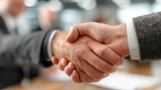Successful partnership sealed with a handshake between two professional business people, signifying trust, agreement, and a strong business connection