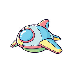 Cartoon Spaceship Illustration with Colorful Design and Round Window.