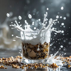 Delicious chocolate splash with chunks and droplets isolated on transparent background.