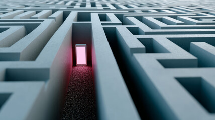 A maze with a glowing exit door in the distance.