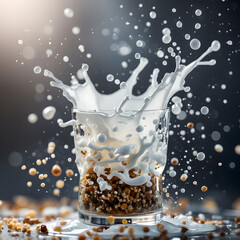 Fresh milk splash captured inside clear glass with dynamic motion isolated on clean background for dairy advertising photography concept studio