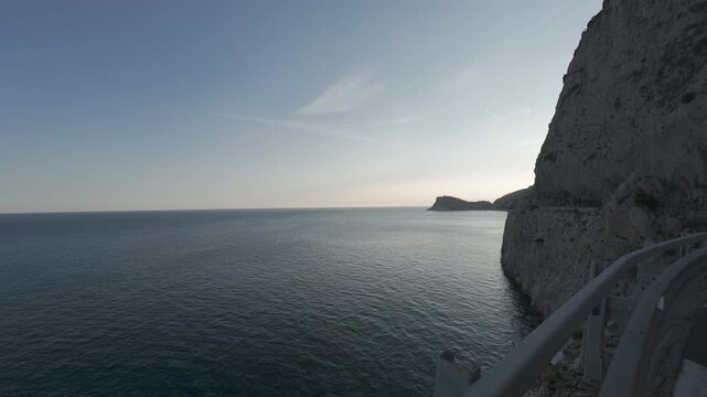 Italy, Falsari cave and the Ligurian sea from the coastal road