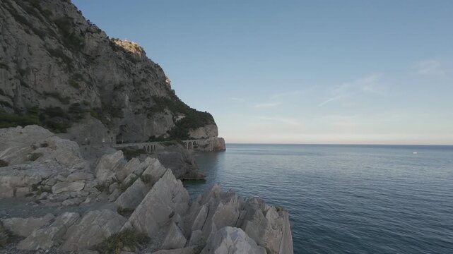 Italy, Malpasso Beach, Ligurian sea view from the coastal road