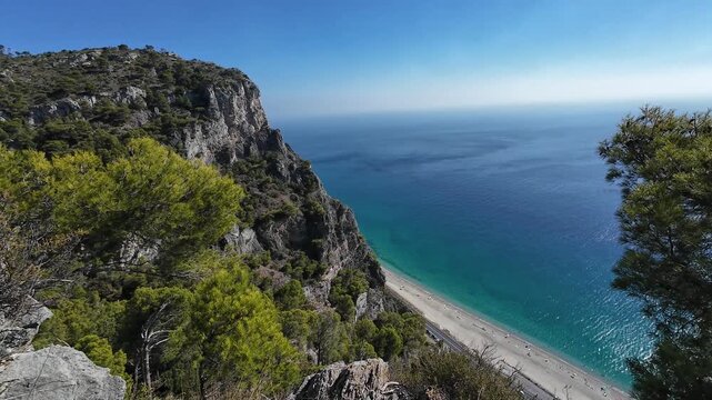 Italy, Malpasso Beach, Ligurian sea aerial view from the piligrim's trail
