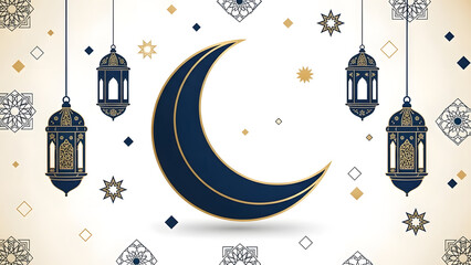 Elegant Islamic Crescent and Lanterns Background