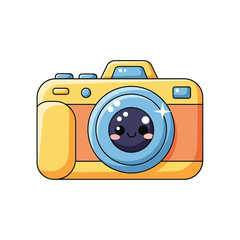 Cute cartoon camera with kawaii face and vibrant colors.