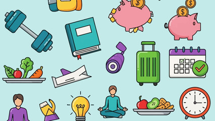 Health, Travel, and Productivity Icons A Collection of Modern Vector Graphics