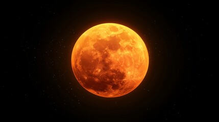 Bright orange moon illuminated in a dark starry sky, showcasing lunar surface details and celestial beauty, creating a mesmerizing cosmic atmosphere for night photography enthusiasts