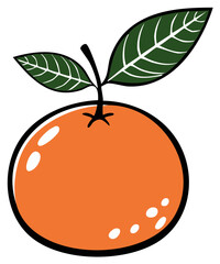 Bright healthy organic orange fruit with fresh green leaves and stem illustration