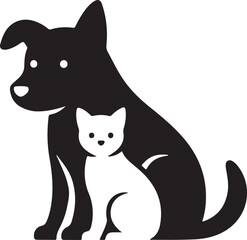 Dog and Cat Sitting Together Icon Pet Care Animal Friends Logo