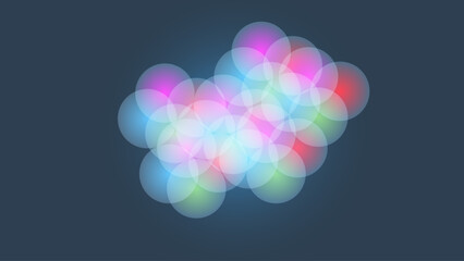 Vibrant Multicolor Overlapping Glow Circles on Dark Background – Abstract Light Cluster Design. Colorful Bokeh Circles Cluster on Dark Navy – Modern Abstract Glowing Background.
