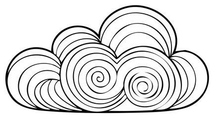 Whimsical black and white cloud illustration featuring decorative swirling lines and detailed patterns