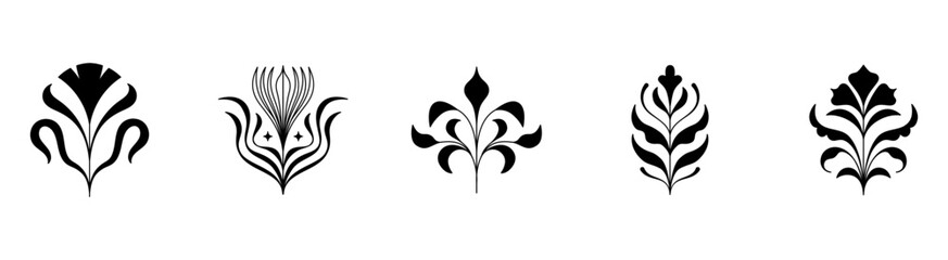 Vector set of logo design templates and graphic elements, organic cosmetics, floral illustration in simple linear hand drawn style, plants and flowers, natural products emblems © venimo