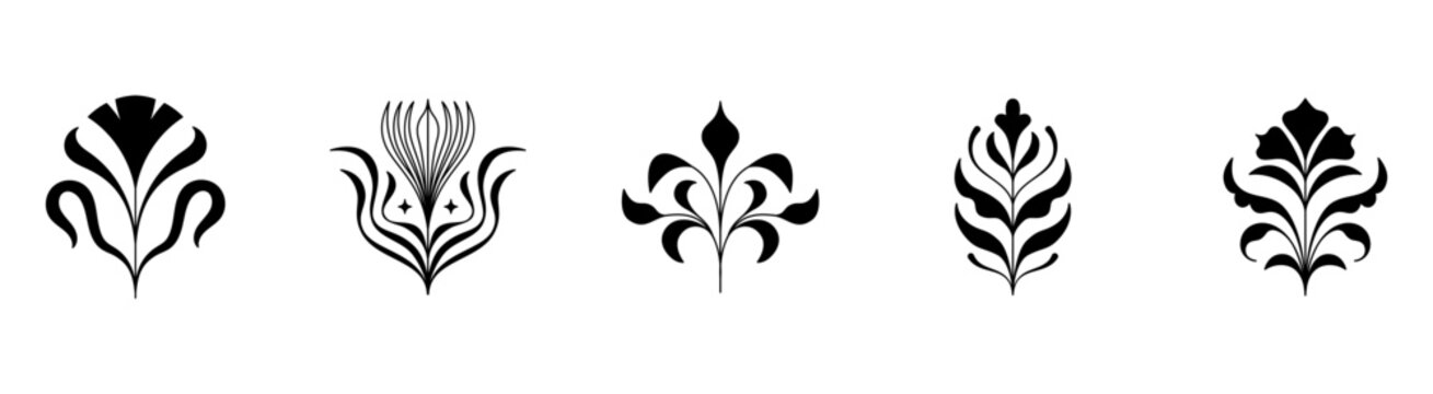 Vector set of logo design templates and graphic elements, organic cosmetics, floral illustration in simple linear hand drawn style, plants and flowers, natural products emblems