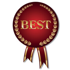Realistic golden red label icon, the best choice with ribbon. Excellent quality. The "Best Choice" medal.  A realistic icon highlighted on a transparent background vector drawing.