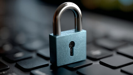 Padlock on computer keyboard symbolizing data security.