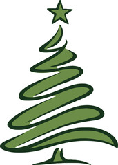 Simple green stylized christmas tree with star isolated on