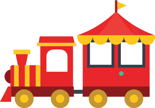 Cute cartoon red circus train engine and carriage isolated on