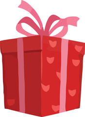 Red gift box with pink ribbon and small heart pattern isolated on