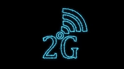 2G network with wi-fi icon animation glowing neon blue color broadband network computer and smartphone wireless internet sign symbol on black background