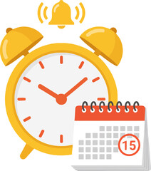 Obraz premium urgent reminder alarm clock with calendar and ringing bell on transparent background showcasing time management and scheduling