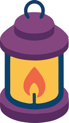 Isometric purple lantern with a lit flame isolated on