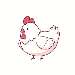 Cute Cartoon Chicken Illustration with Red Comb and Wattle.