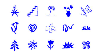 Vector hand drawn rough ink mystical symbols, sacred boho signs, design elements for branding and packaging, abstract shapes and glyphs