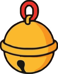 Cartoon illustration of a single golden jingle bell isolated on