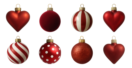 PNG Festive red Christmas ornaments collection, transparent background