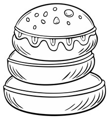 Outlined Pancake Stack with Syrup Drip Topping Food Illustration Ready for Coloring