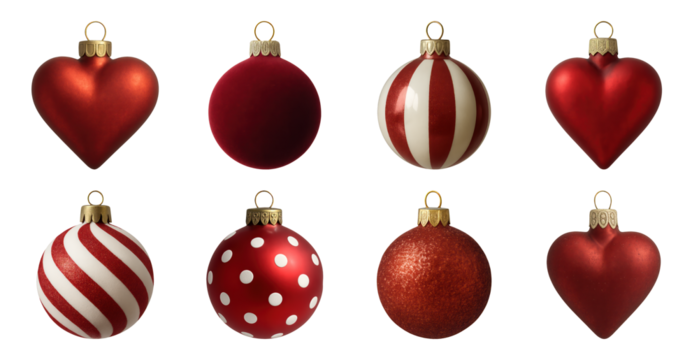 PNG Festive red Christmas ornaments collection, transparent background