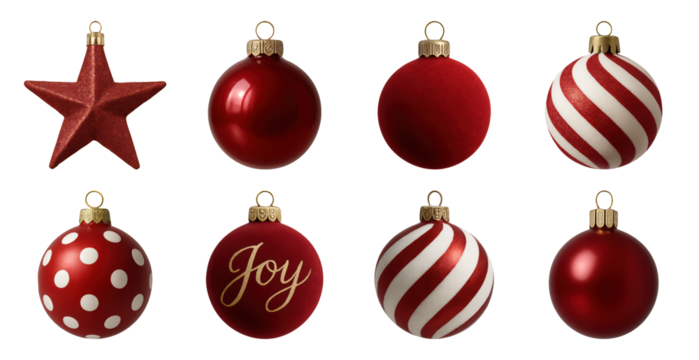 PNG Festive red Christmas ornaments collection, transparent background