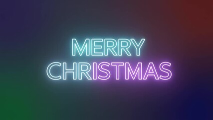 Vibrant neon sign with glowing Merry Christmas text on a colorful gradient background for festive holiday greetings and modern celebrations
