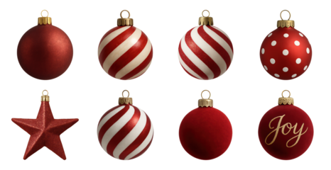 PNG Festive red Christmas ornaments collection, transparent background