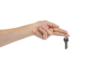Key with a ring in hand on a transparent background.