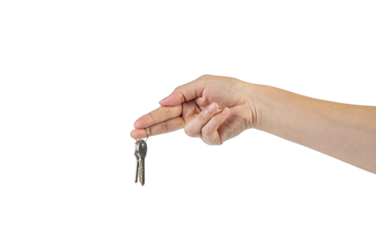 Key with a ring in hand on a transparent background. - Powered by Adobe