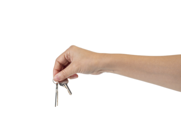 Key with a ring in hand on a transparent background.