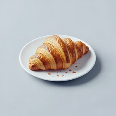 Perfectly Baked Golden Croissant on Minimalist White Plate Isolated Pastry Breakfast Studio Shot