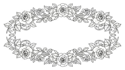 Obraz premium Elegant rose floral border frame outline detailed botanical design ornate decorative element vintage inspired nature artwork for various projects