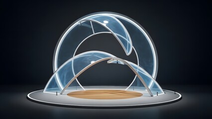 Futuristic glowing archway structure with a circular illuminated platform