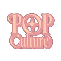 Elegant Vintage Style of 'Pop Culture' Typography Lettering Clipart, Peach Pastel Color tone