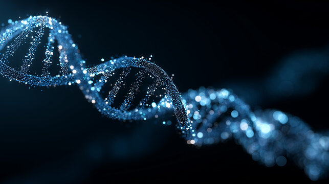 Blue glowing DNA double helix biotechnology concept - Powered by Adobe