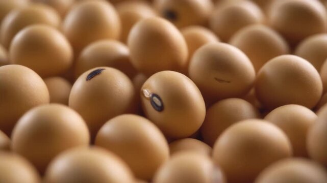 Close-up of countless brown soybeans, some with dark hilum markings, creating a textured and rich food background