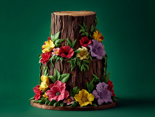 Layered floral cake with bright blooming flowers